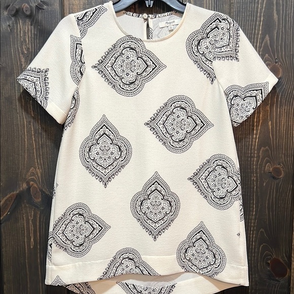Madewell Tailored Tee XS Estate Paisley Textured Blouse Cream Black Oversized - Picture 3 of 8